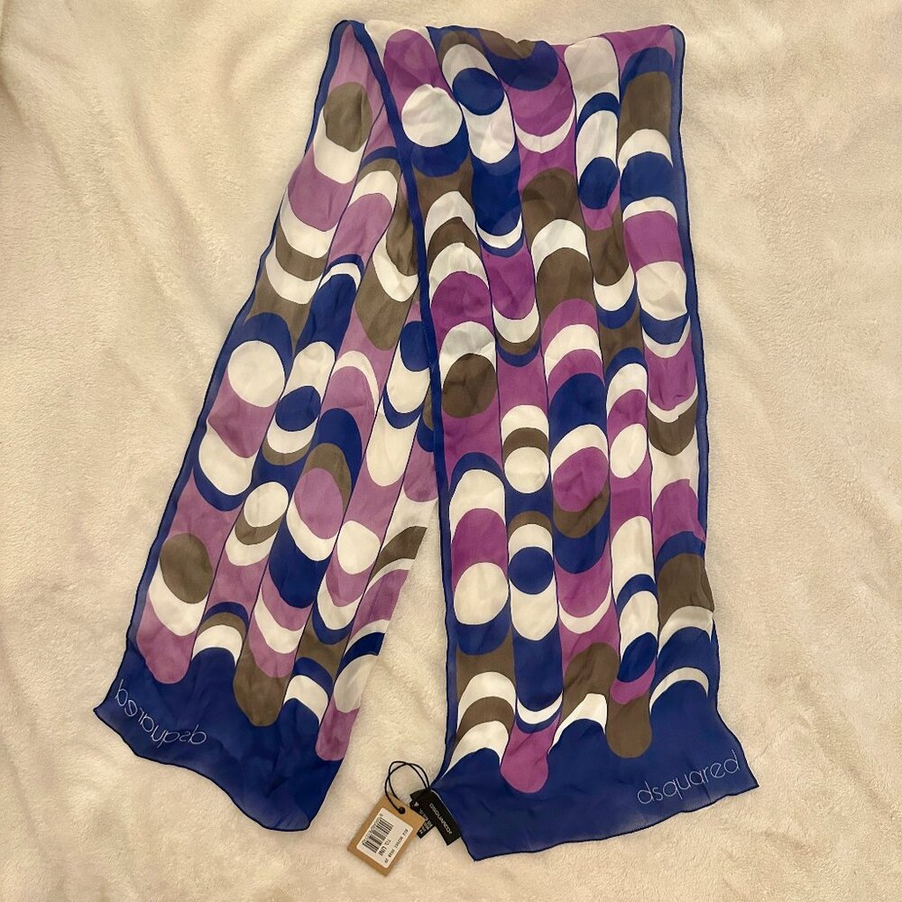 DSQUARED2 100% Silk Scarf with Geometric Pattern Design (NWT)